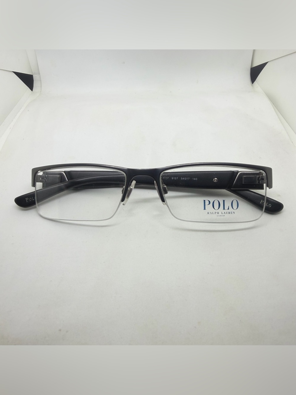 Polo by Ralph Lauren Men's Black Semi-Rimless Rectangular Glasses